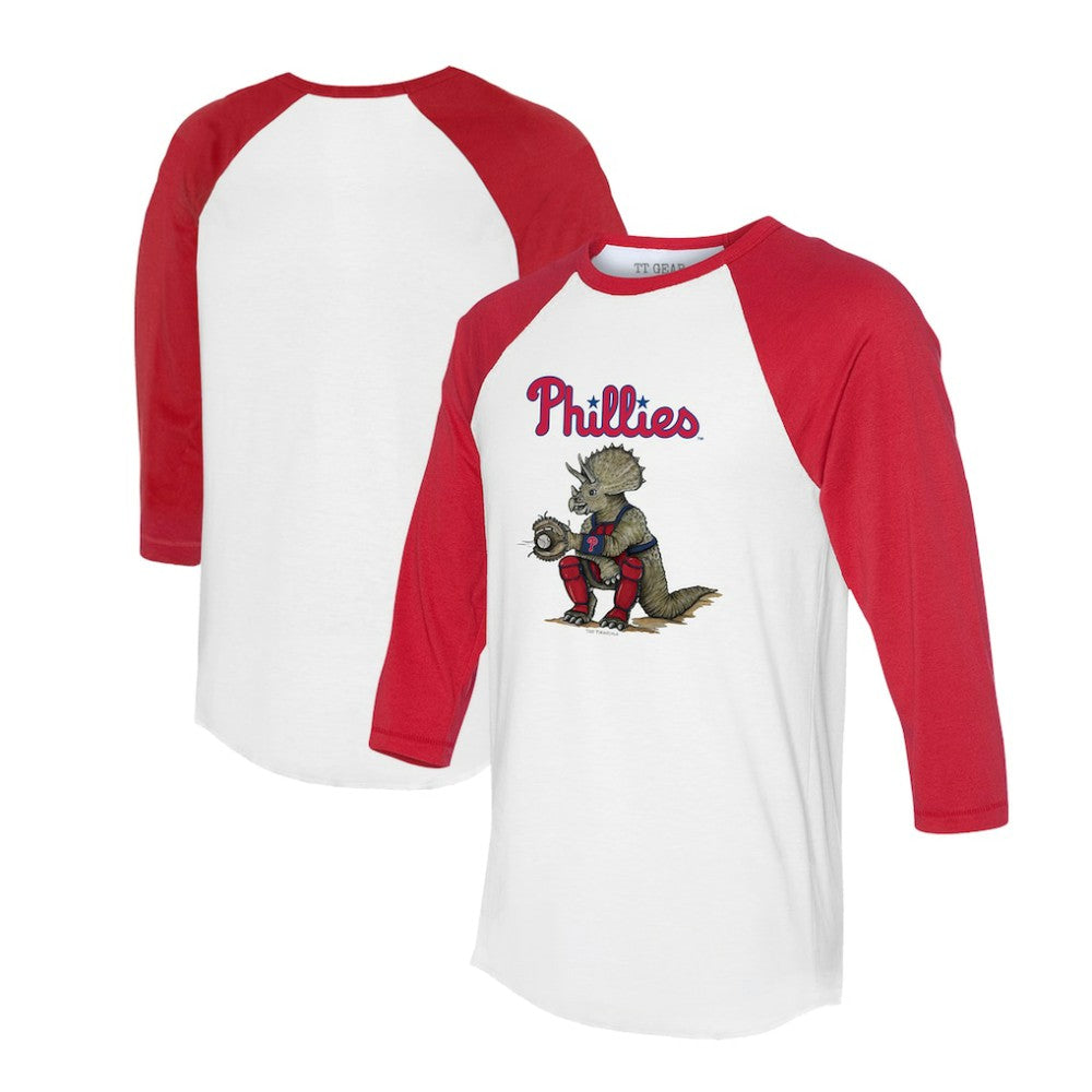 Philadelphia Phillies Tiny Turnip Unisex Triceratops 3/4-Sleeve Raglan T-Shirt - White/Red T-shirts