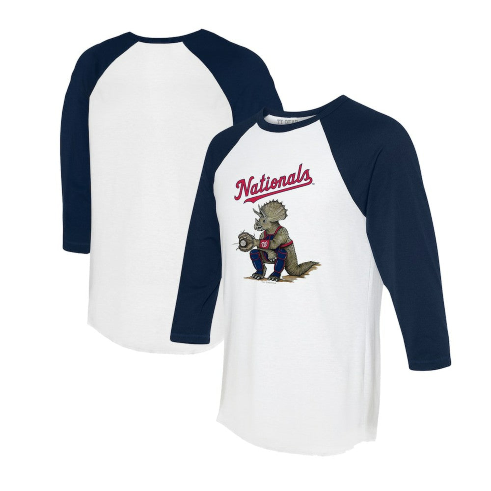 Washington Nationals Tiny Turnip Unisex Triceratops 3/4-Sleeve Raglan T-Shirt - White/Navy T-shirts