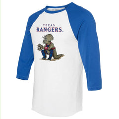 Texas Rangers Tiny Turnip Unisex Triceratops 3/4-Sleeve Raglan T-Shirt - White/Royal T-shirts