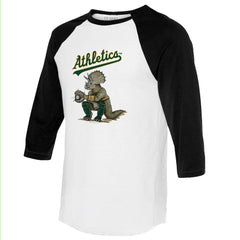 Athletics Tiny Turnip Unisex Triceratops 3/4-Sleeve Raglan T-Shirt - White/Black T-shirts