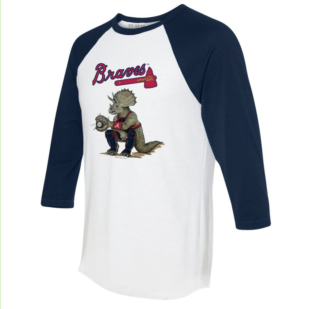 Atlanta Braves Tiny Turnip Unisex Triceratops 3/4-Sleeve Raglan T-Shirt - White/Navy T-shirts