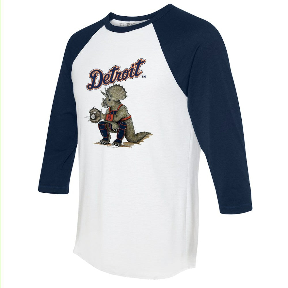 Detroit Tigers Tiny Turnip Unisex Triceratops 3/4-Sleeve Raglan T-Shirt - White/Navy T-shirts