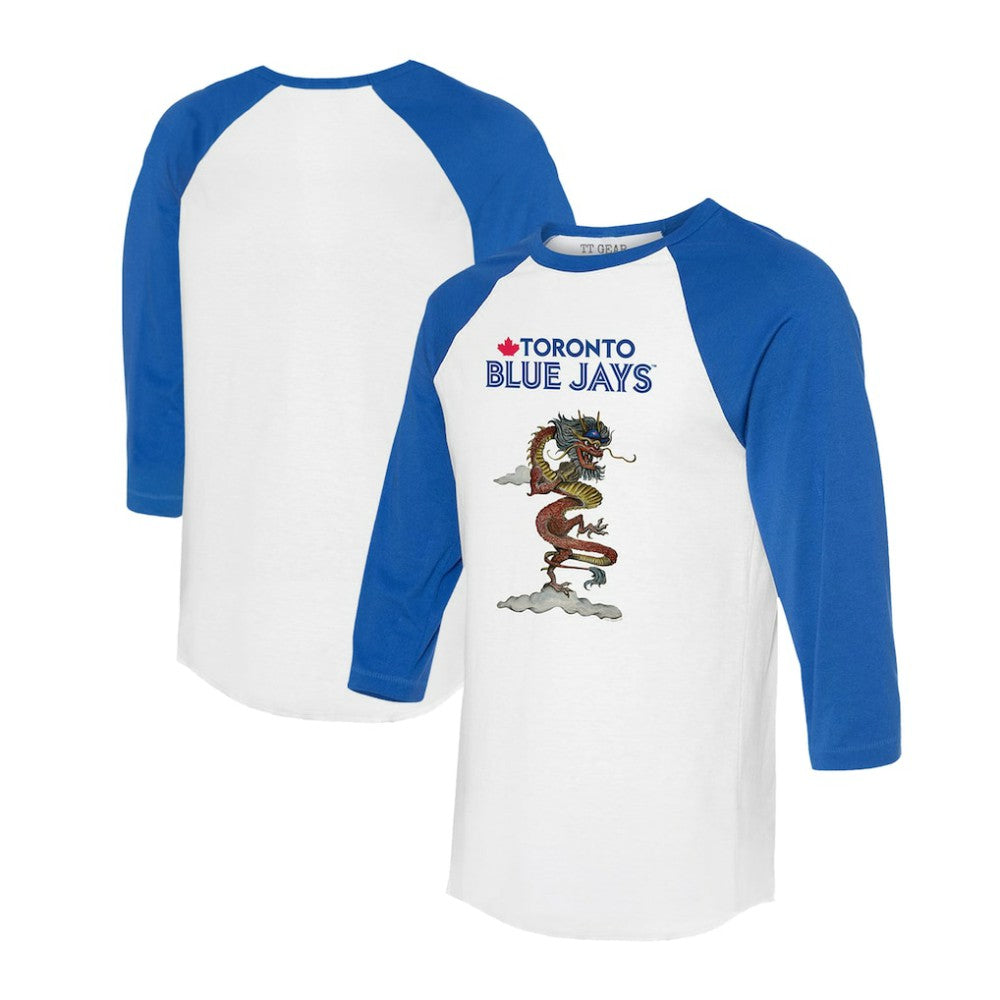 Toronto Blue Jays Tiny Turnip Unisex 2024 Year of the Dragon 3/4-Sleeve Raglan T-Shirt - White/Royal T-shirts