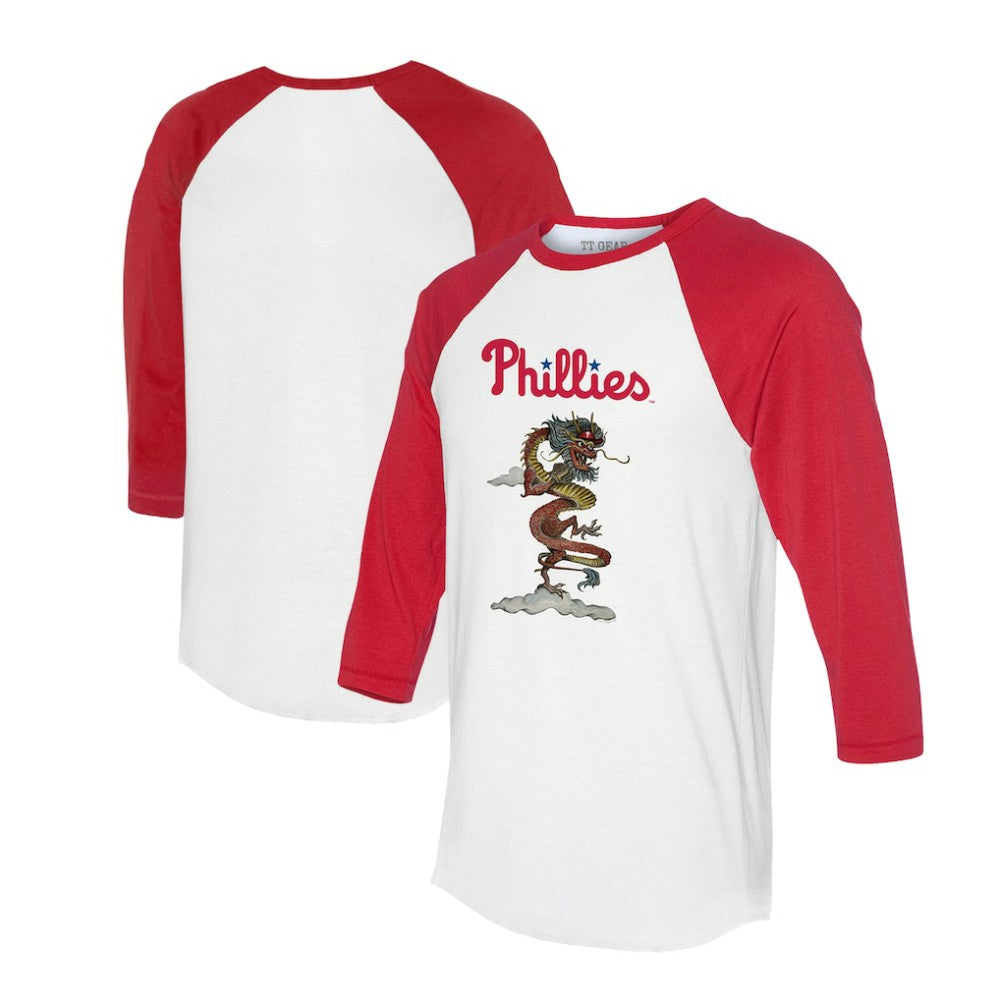Philadelphia Phillies Tiny Turnip Unisex 2024 Year of the Dragon 3/4-Sleeve Raglan T-Shirt - White/Red T-shirts