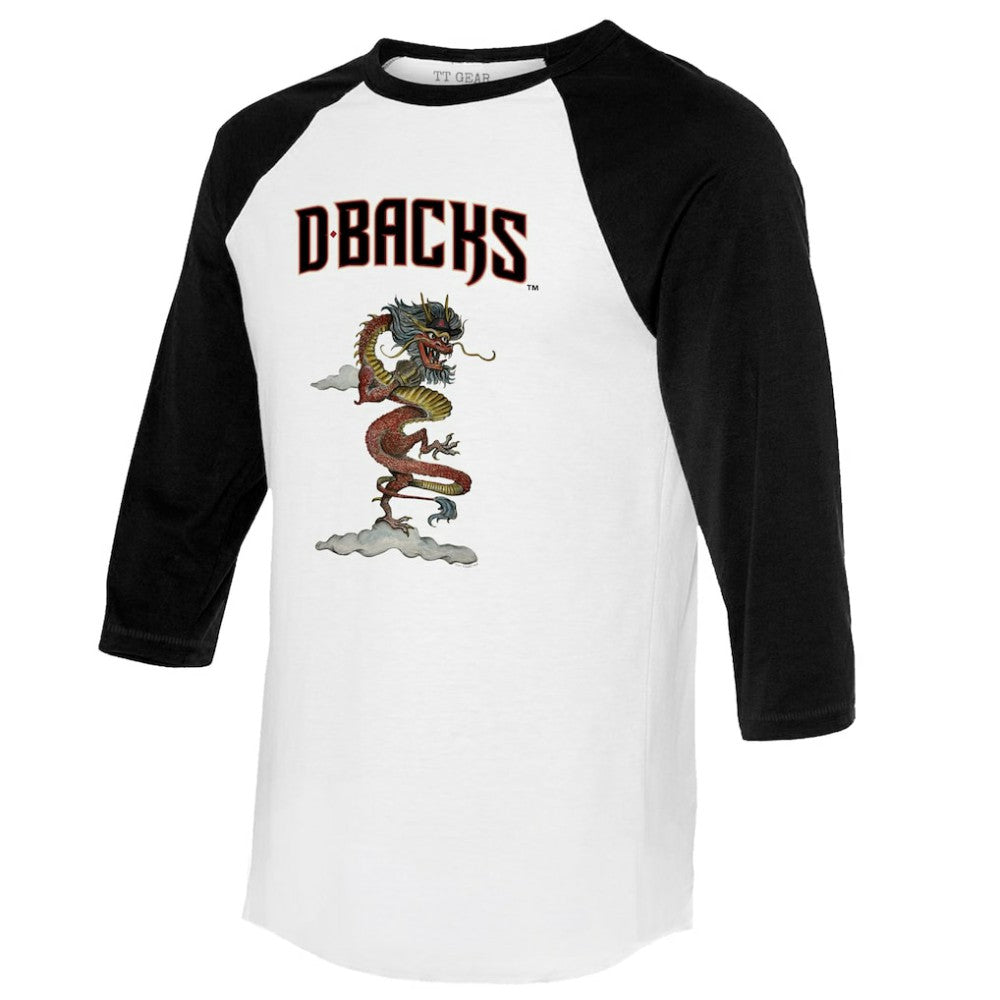 Arizona Diamondbacks Tiny Turnip Unisex 2024 Year of the Dragon 3/4-Sleeve Raglan T-Shirt - White/Black T-shirts
