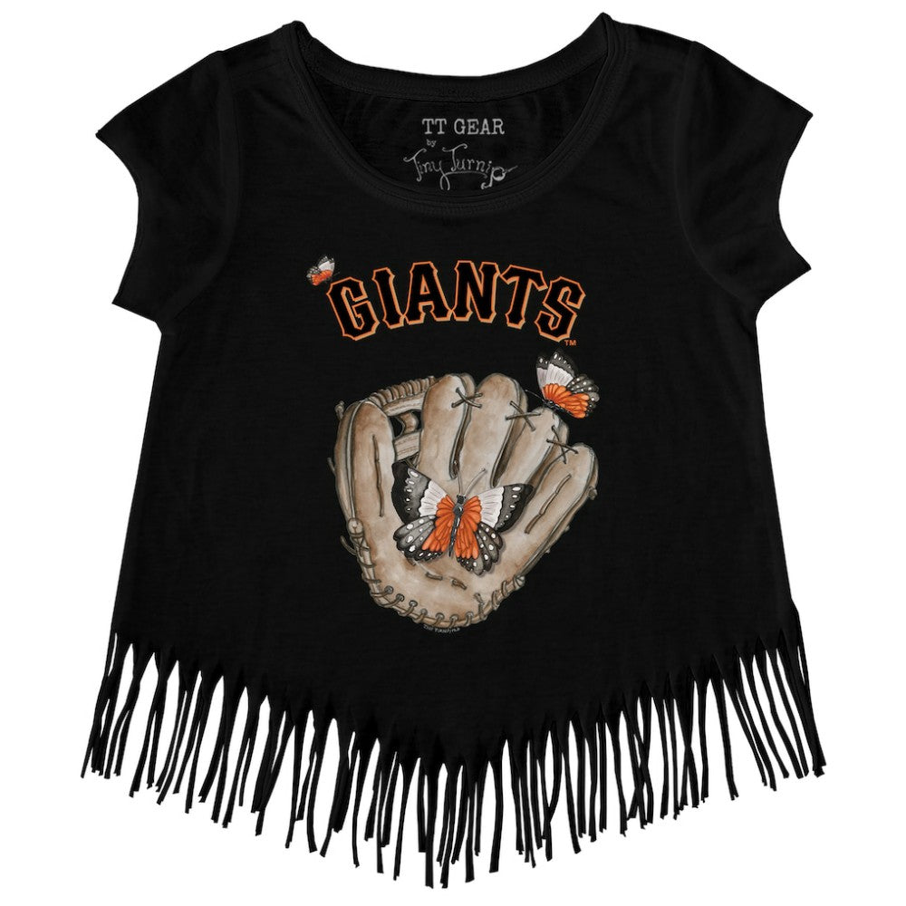 San Francisco Giants Tiny Turnip Girls Youth Butterfly Glove Fringe T-Shirt - Black T-shirts