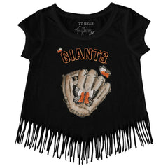 San Francisco Giants Tiny Turnip Girls Youth Butterfly Glove Fringe T-Shirt - Black T-shirts