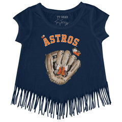 Houston Astros Tiny Turnip Girls Youth Butterfly Glove Fringe T-Shirt - Navy T-shirts