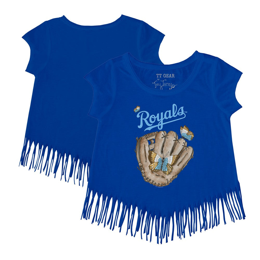 Kansas City Royals Tiny Turnip Girls Youth Butterfly Glove Fringe T-Shirt - Royal T-shirts