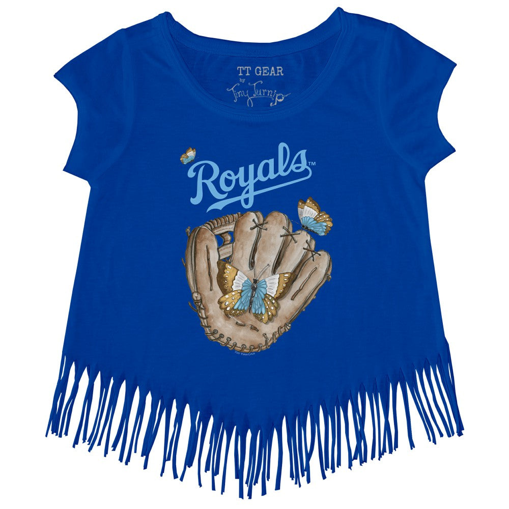 Kansas City Royals Tiny Turnip Girls Youth Butterfly Glove Fringe T-Shirt - Royal T-shirts