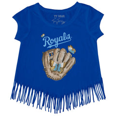 Kansas City Royals Tiny Turnip Girls Youth Butterfly Glove Fringe T-Shirt - Royal T-shirts