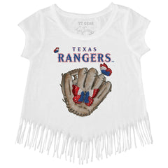 Texas Rangers Tiny Turnip Girls Youth Butterfly Glove Fringe T-Shirt - White T-shirts