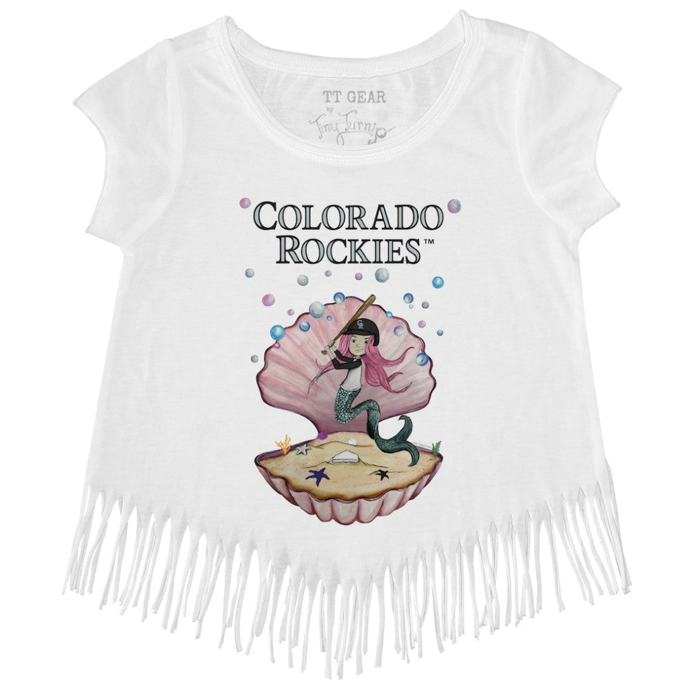 Colorado Rockies Tiny Turnip Girls Youth Mermaid Fringe T-Shirt - White T-shirts