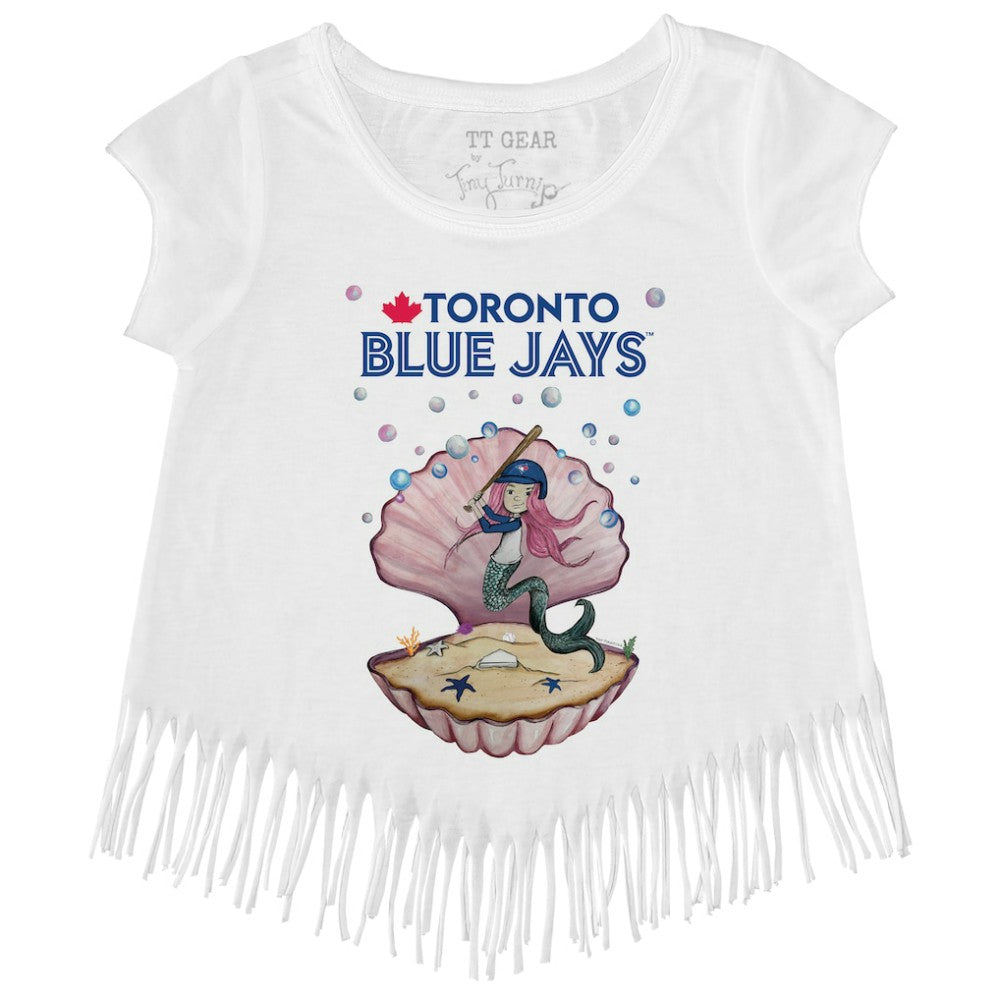 Toronto Blue Jays Tiny Turnip Girls Youth Mermaid Fringe T-Shirt - White T-shirts