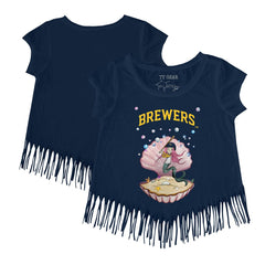 Milwaukee Brewers Tiny Turnip Girls Youth Mermaid Fringe T-Shirt - Navy T-shirts