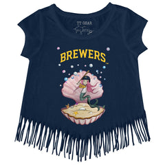 Milwaukee Brewers Tiny Turnip Girls Youth Mermaid Fringe T-Shirt - Navy T-shirts