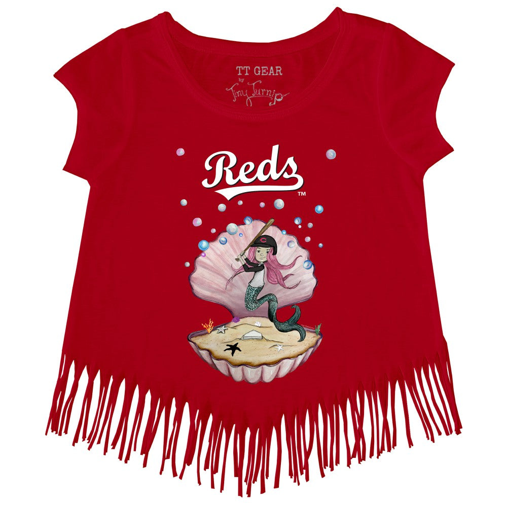 Cincinnati Reds Tiny Turnip Girls Youth Mermaid Fringe T-Shirt - Red T-shirts