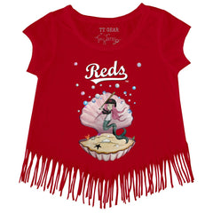 Cincinnati Reds Tiny Turnip Girls Youth Mermaid Fringe T-Shirt - Red T-shirts