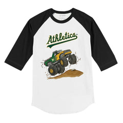 Athletics Tiny Turnip Youth Monster Truck 3/4-Sleeve Raglan T-Shirt - White/Black T-shirts