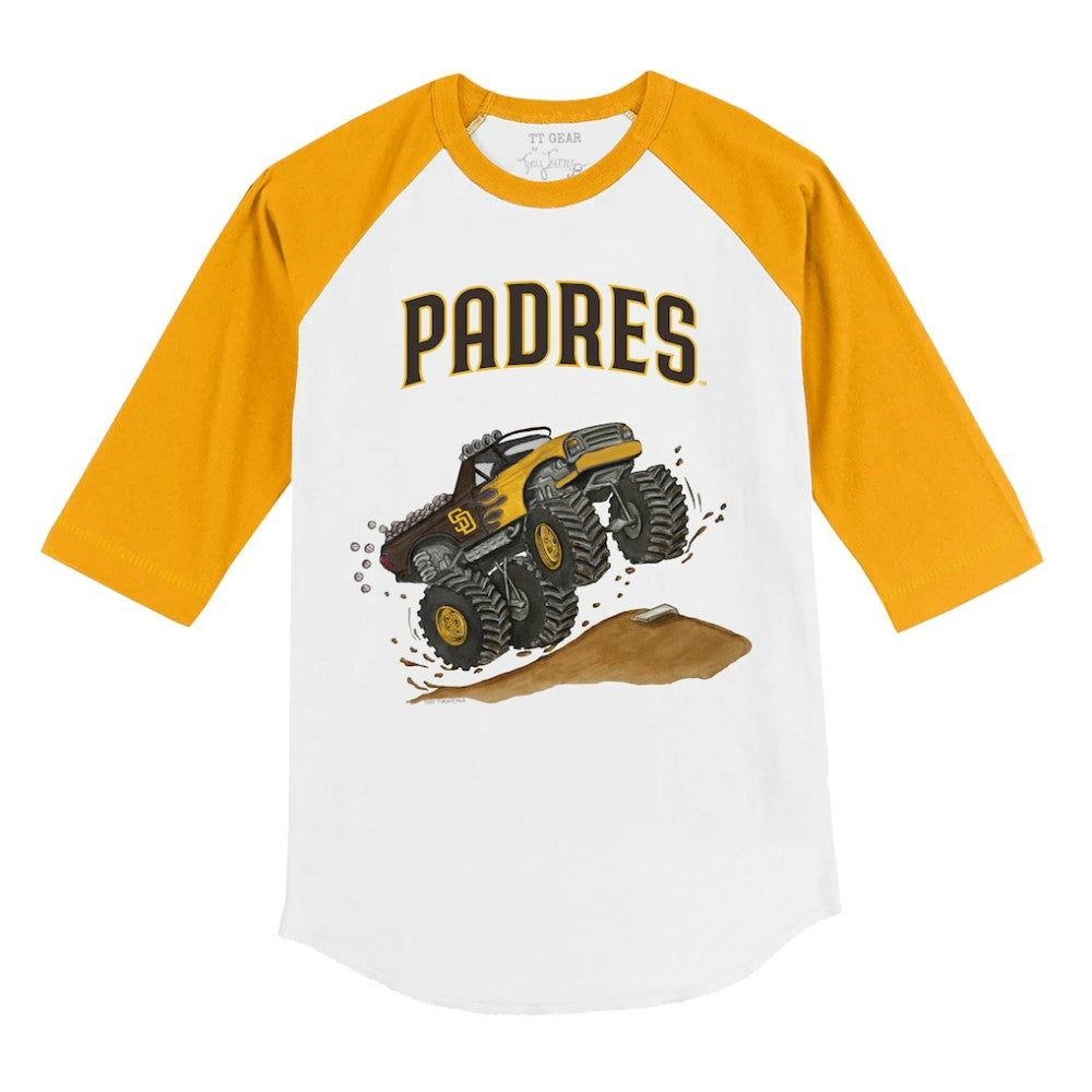 San Diego Padres Tiny Turnip Youth Monster Truck 3/4-Sleeve Raglan T-Shirt - White/Gold T-shirts