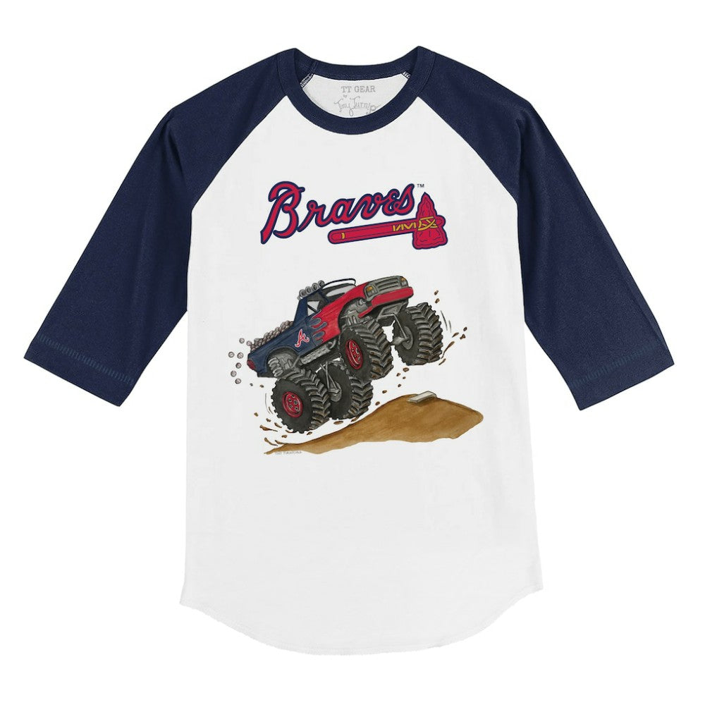 Atlanta Braves Tiny Turnip Youth Monster Truck 3/4-Sleeve Raglan T-Shirt - White/Navy T-shirts