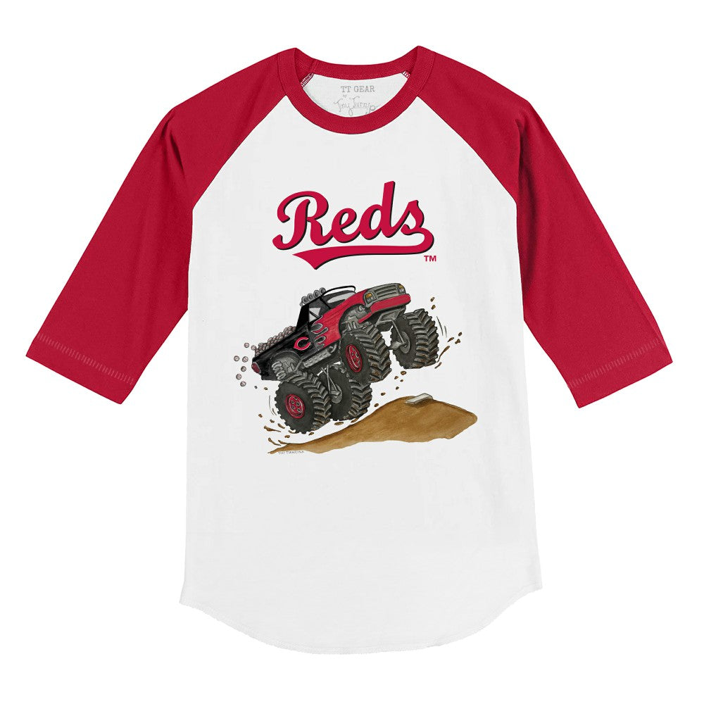 Cincinnati Reds Tiny Turnip Youth Monster Truck 3/4-Sleeve Raglan T-Shirt - White/Red T-shirts