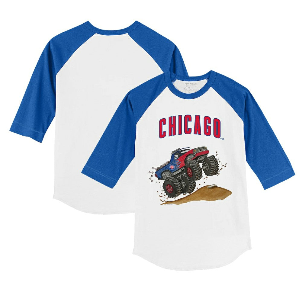 Chicago Cubs Tiny Turnip Youth Monster Truck 3/4-Sleeve Raglan T-Shirt - White/Royal T-shirts
