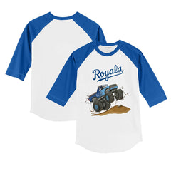 Kansas City Royals Tiny Turnip Youth Monster Truck 3/4-Sleeve Raglan T-Shirt - White/Royal T-shirts