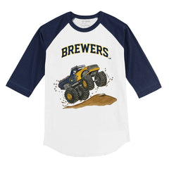Milwaukee Brewers Tiny Turnip Youth Monster Truck 3/4-Sleeve Raglan T-Shirt - White/Navy T-shirts