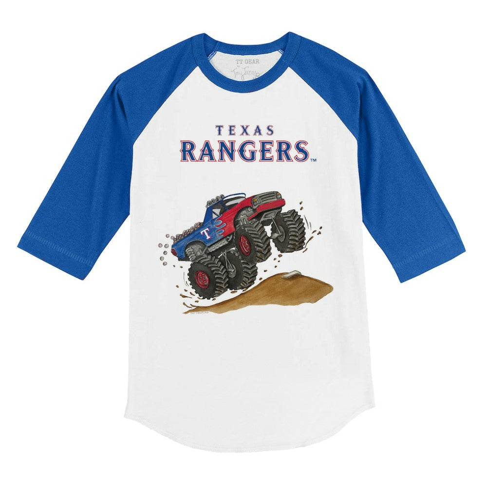 Texas Rangers Tiny Turnip Youth Monster Truck 3/4-Sleeve Raglan T-Shirt - White/Royal T-shirts