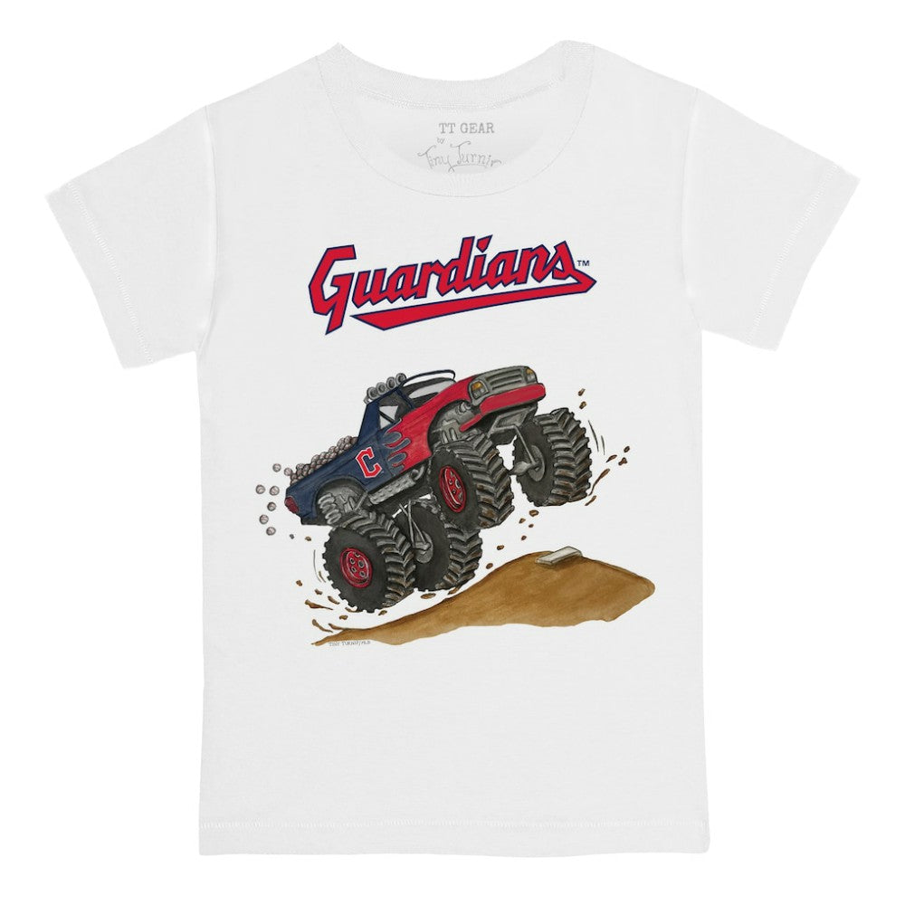 Cleveland Guardians Tiny Turnip Youth Monster Truck T-Shirt - White T-shirts