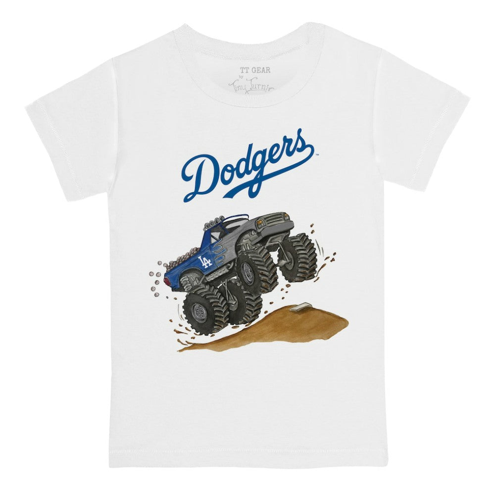 Los Angeles Dodgers Tiny Turnip Youth Monster Truck T-Shirt - White T-shirts