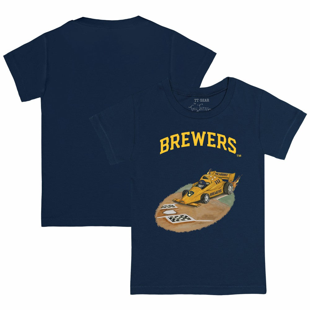 Milwaukee Brewers Tiny Turnip Youth Race Car T-Shirt - Navy T-shirts