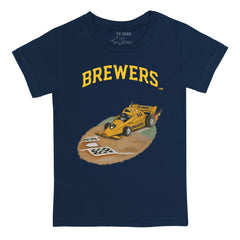 Milwaukee Brewers Tiny Turnip Youth Race Car T-Shirt - Navy T-shirts