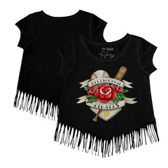 Pittsburgh Pirates Tiny Turnip Girls Youth Tattoo Rose Fringe T-Shirt - Black T-shirts