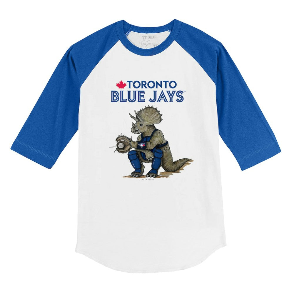 Toronto Blue Jays Tiny Turnip Youth Triceratops 3/4-Sleeve Raglan T-Shirt - White/Royal T-shirts