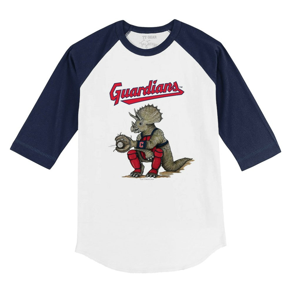 Cleveland Guardians Tiny Turnip Youth Triceratops 3/4-Sleeve Raglan T-Shirt - White/Navy T-shirts