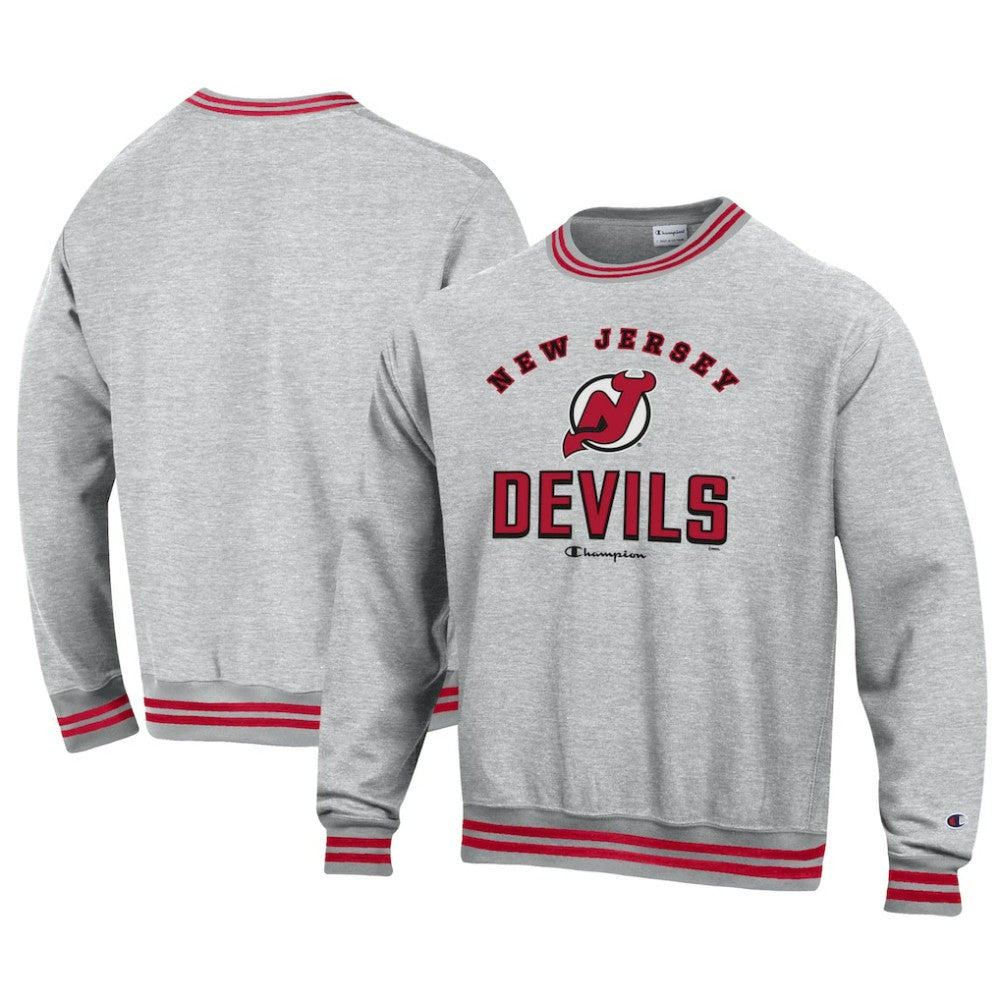 New Jersey Devils Champion Reverse Weave Yarn Dye Pullover Sweatshirt - Heather Gray | US 201078149