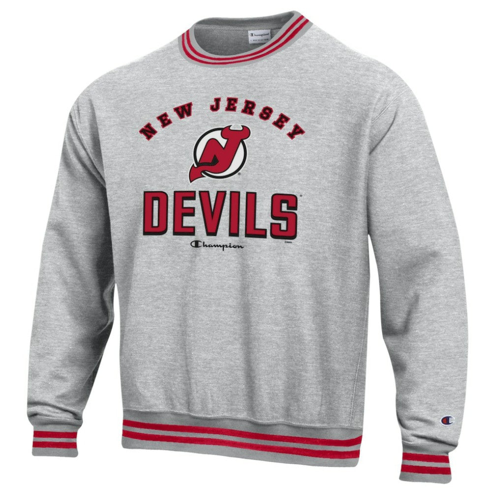 New Jersey Devils Champion Reverse Weave Yarn Dye Pullover Sweatshirt - Heather Gray | US 201078149