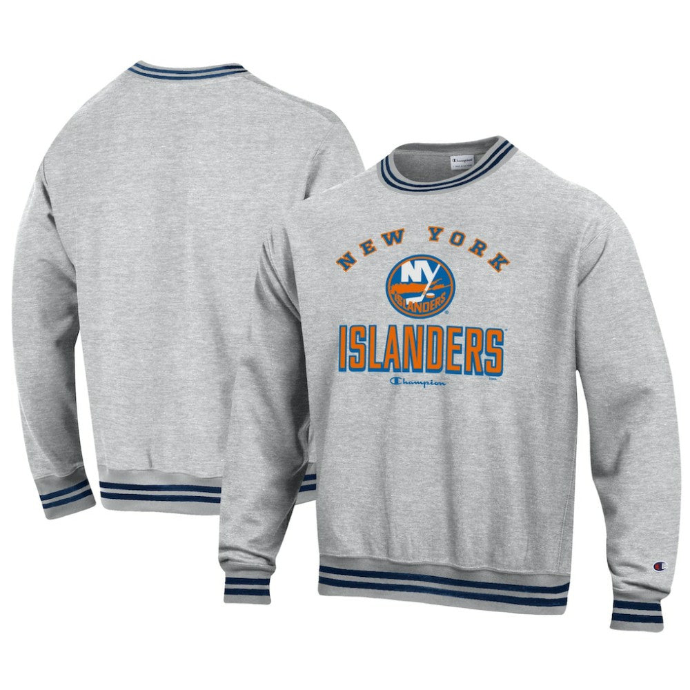 New York Islanders Champion Reverse Weave Yarn Dye Pullover Sweatshirt - Heather Gray | US 201078150