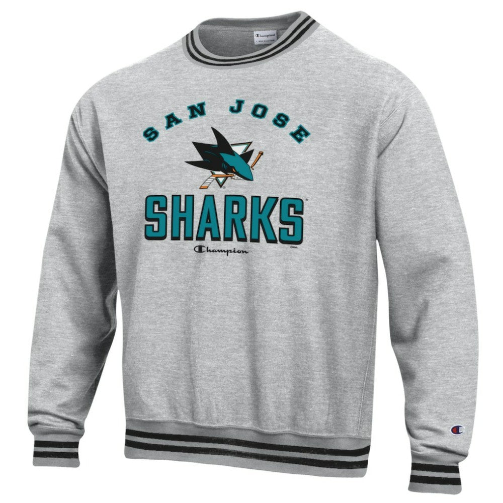 San Jose Sharks Champion Reverse Weave Yarn Dye Pullover Sweatshirt - Heather Gray | US 201078155