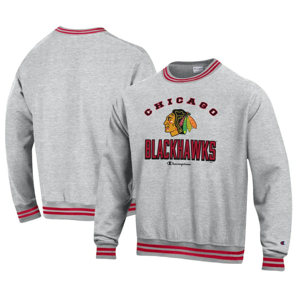 Chicago Blackhawks Champion Reverse Weave Yarn Dye Pullover Sweatshirt - Heather Gray | US 201078161