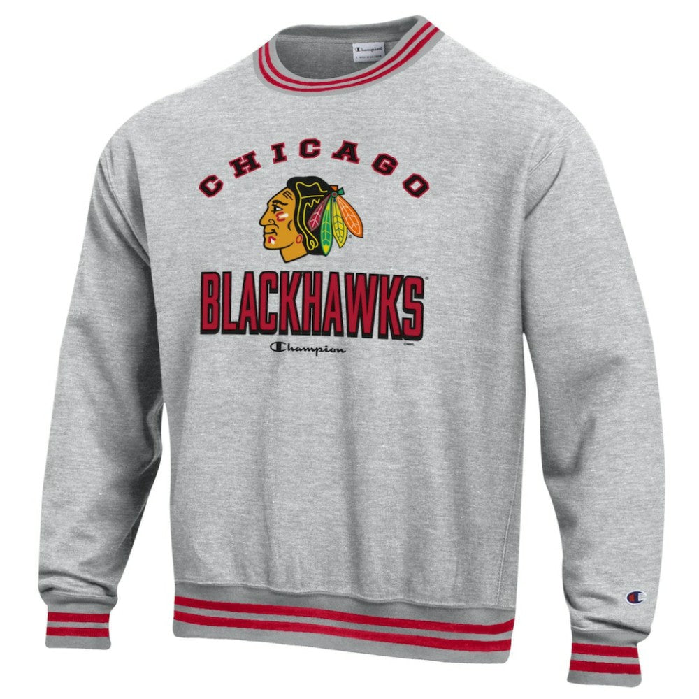 Chicago Blackhawks Champion Reverse Weave Yarn Dye Pullover Sweatshirt - Heather Gray | US 201078161