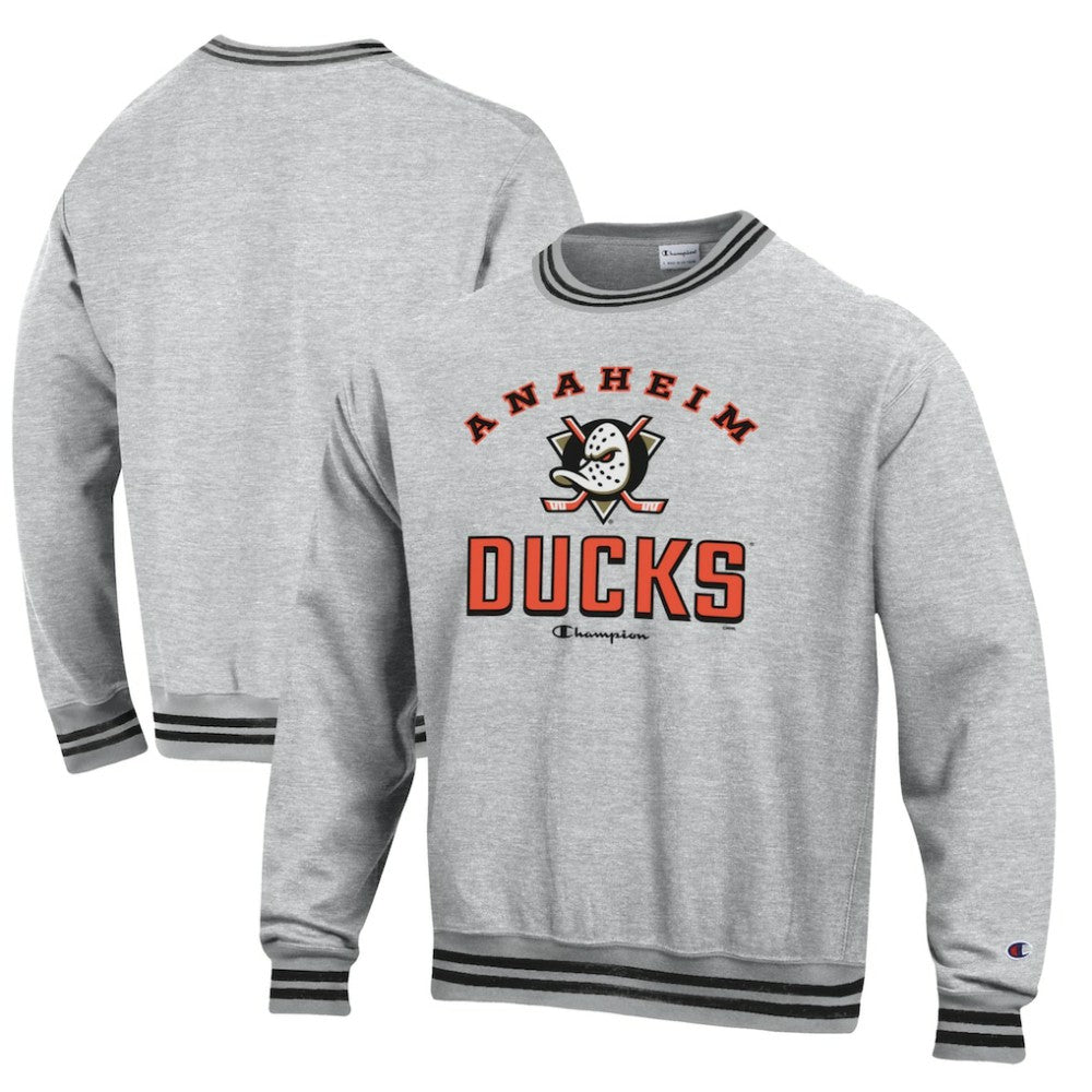 Anaheim Ducks Champion Reverse Weave Yarn Dye Pullover Sweatshirt - Heather Gray | US 201078163