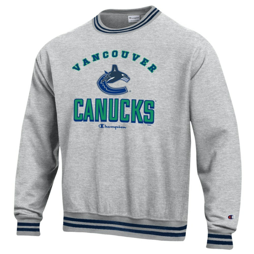Vancouver Canucks Champion Reverse Weave Yarn Dye Pullover Sweatshirt - Heather Gray | US 201078173
