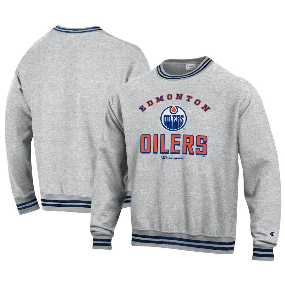 Edmonton Oilers Champion Reverse Weave Yarn Dye Pullover Sweatshirt - Heather Gray | US 201078175