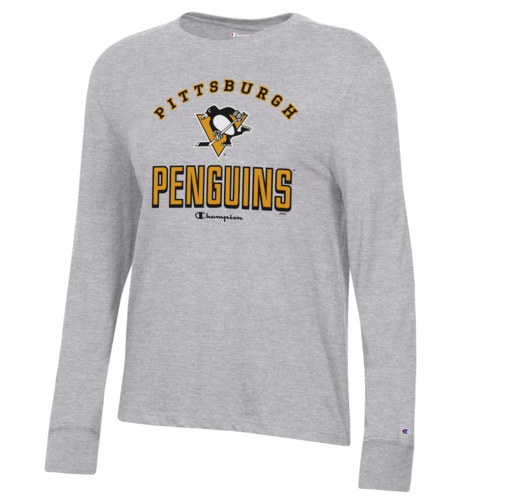 Pittsburgh Penguins Champion Women's Core Long Sleeve T-Shirt - Heather Gray | US 201078279