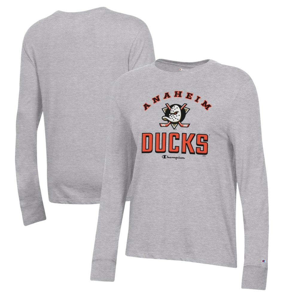 Anaheim Ducks Champion Women's Core Long Sleeve T-Shirt - Heather Gray | US 201078289