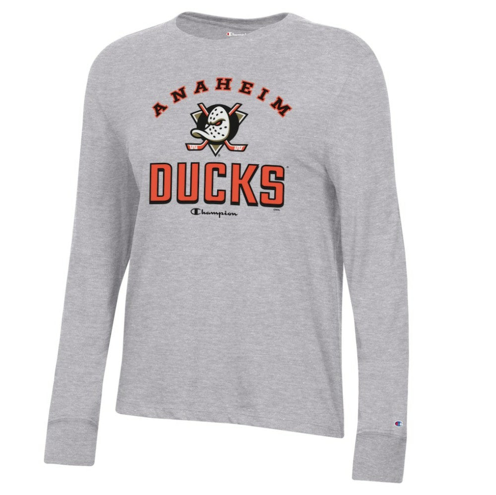 Anaheim Ducks Champion Women's Core Long Sleeve T-Shirt - Heather Gray | US 201078289