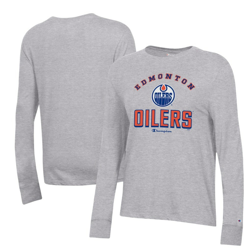 Edmonton Oilers Champion Women's Core Long Sleeve T-Shirt - Heather Gray | US 201078299